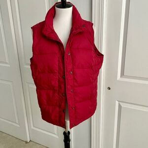 Lands' End Red Puffer Vest with Snap Closure Size Large